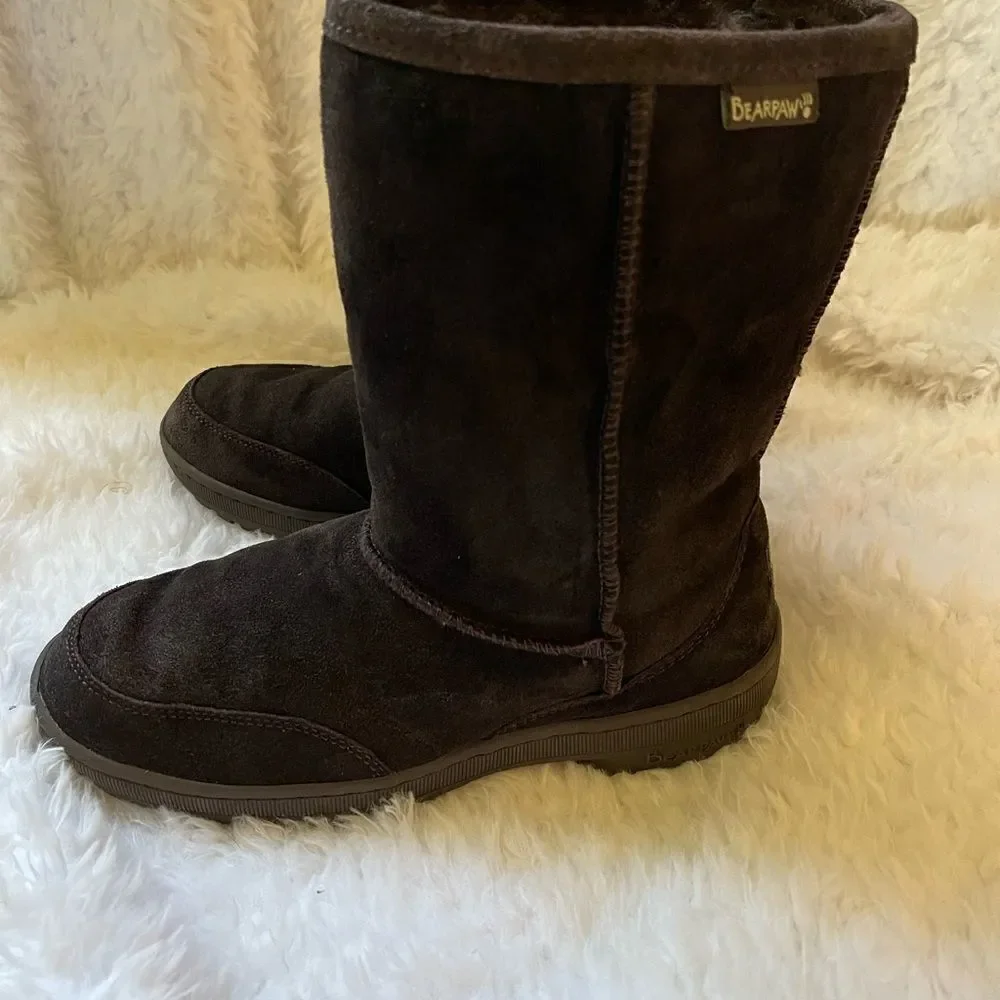 BearPaw dark brown leather side boots with sheep skin / wool fur lining …